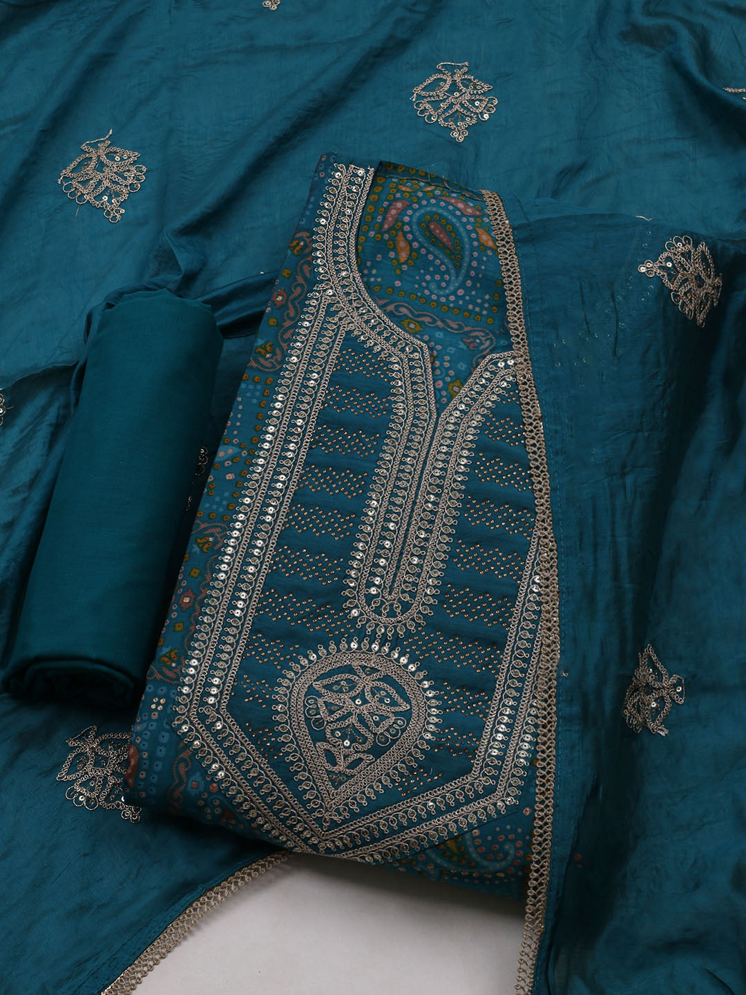 Neck Embroidered Muslin Unstitched Suit With Dupatta
