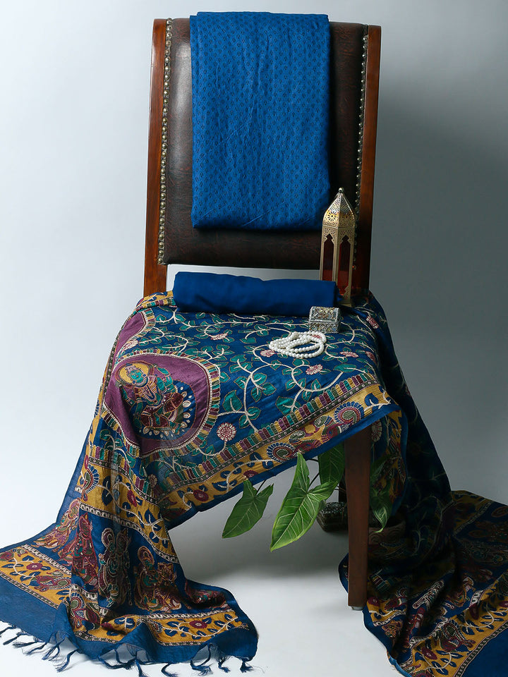 Printed Tussar Unstitched Kurta With Pant &amp; Dupatta
