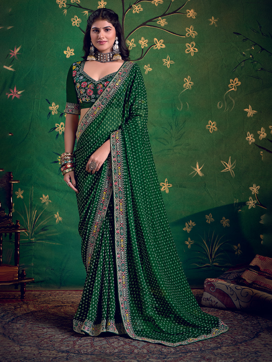 Bandhani Print Georgette Saree