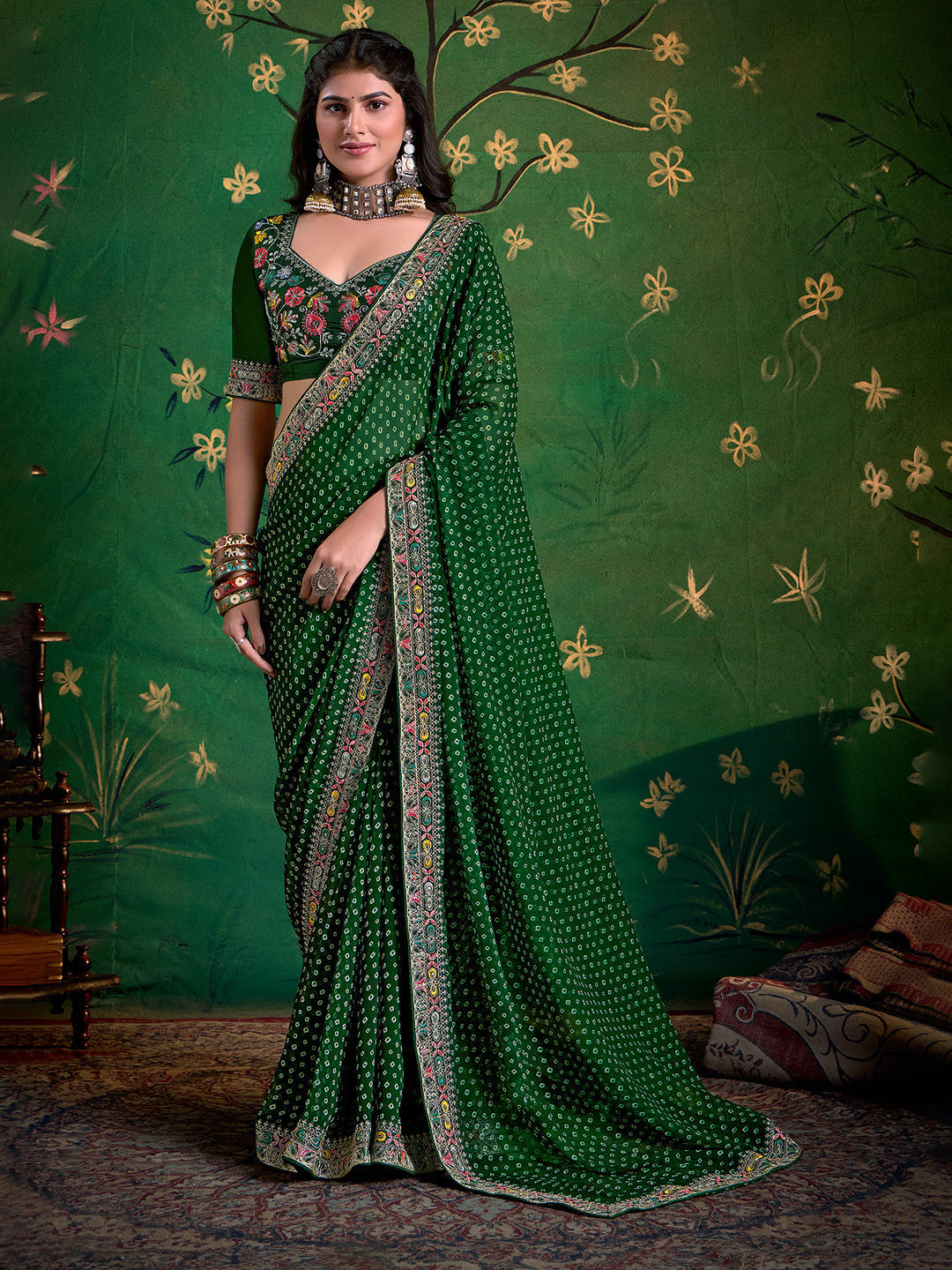 Bandhani Printed Georgette Saree