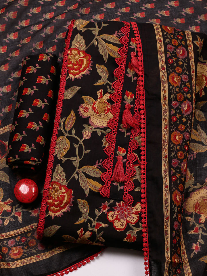 Embroidered Cotton Blend Unstitched Suit With Pant &amp; Dupatta