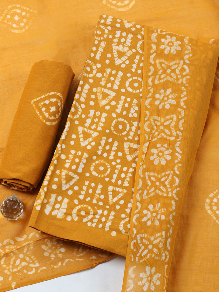 Printed Cotton Blend Unstitched Suit With Pant &amp; Dupatta
