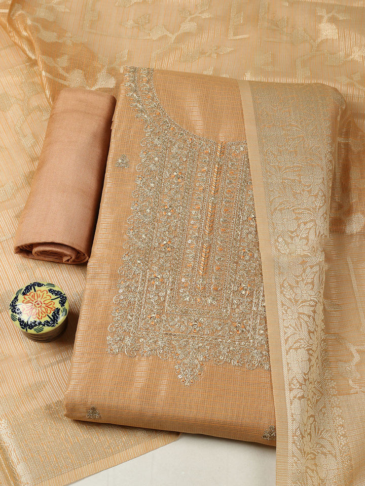 Embroidered Tissue Unstitched Suit With Pant &amp; Dupatta