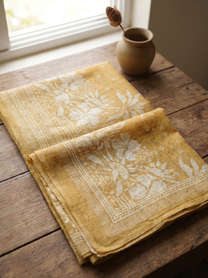 Printed Chanderi Unstitched Suit With Pant &amp; Dupatta