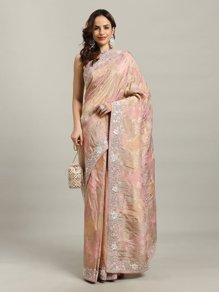 Sequin Embroidered Border Tissue Saree