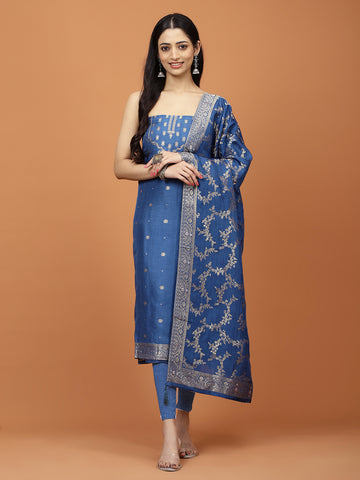 Woven Booti Chanderi Unstitched Suit Piece With Dupatta