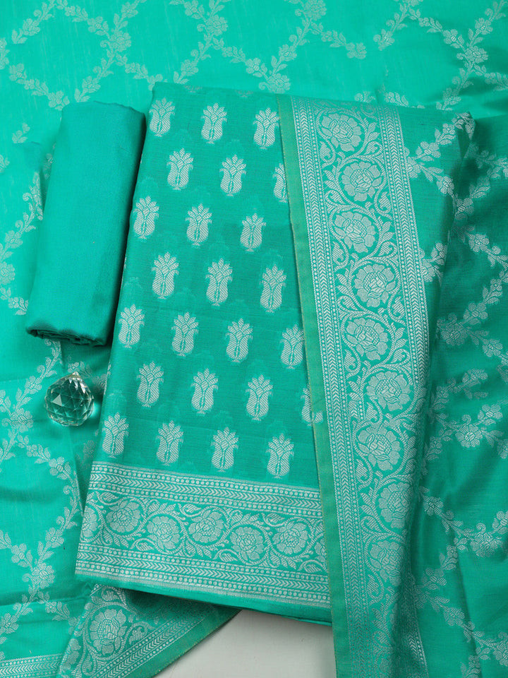 Woven Design Chanderi Unstitched Suit With Pant &amp; Dupatta