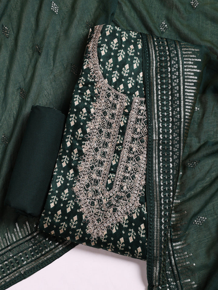 Neck Embroidered Cotton Blend Unstitched Suit With Dupatta