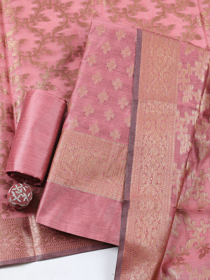 Banarasi Chanderi Unstitched Suit With Pant &amp; Dupatta
