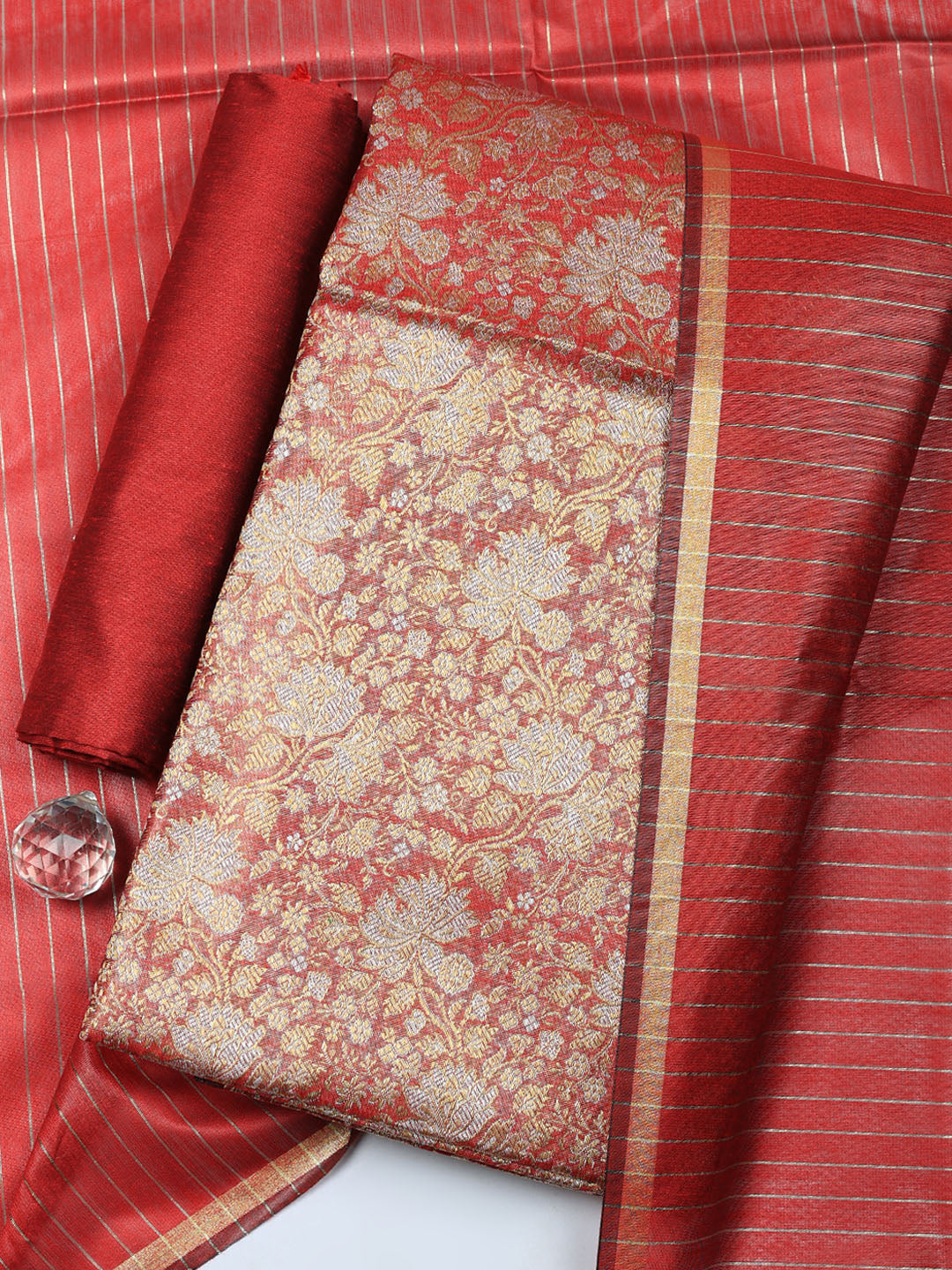 Banarasi Chanderi Unstitched Suit With Pant &amp; Dupatta