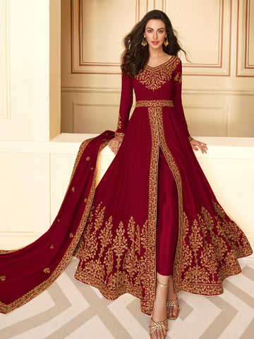 Zari Stone Emroidered Georgette Semi Stitched Suit