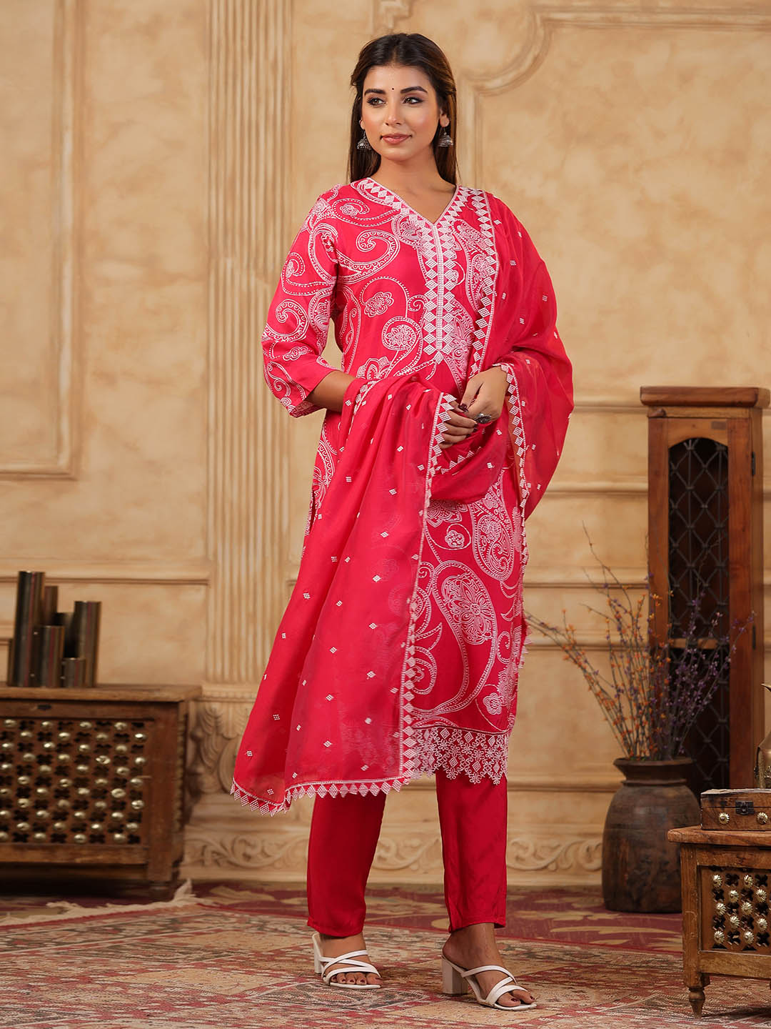 Printed Muslin Kurta With Pants &amp; Dupatta