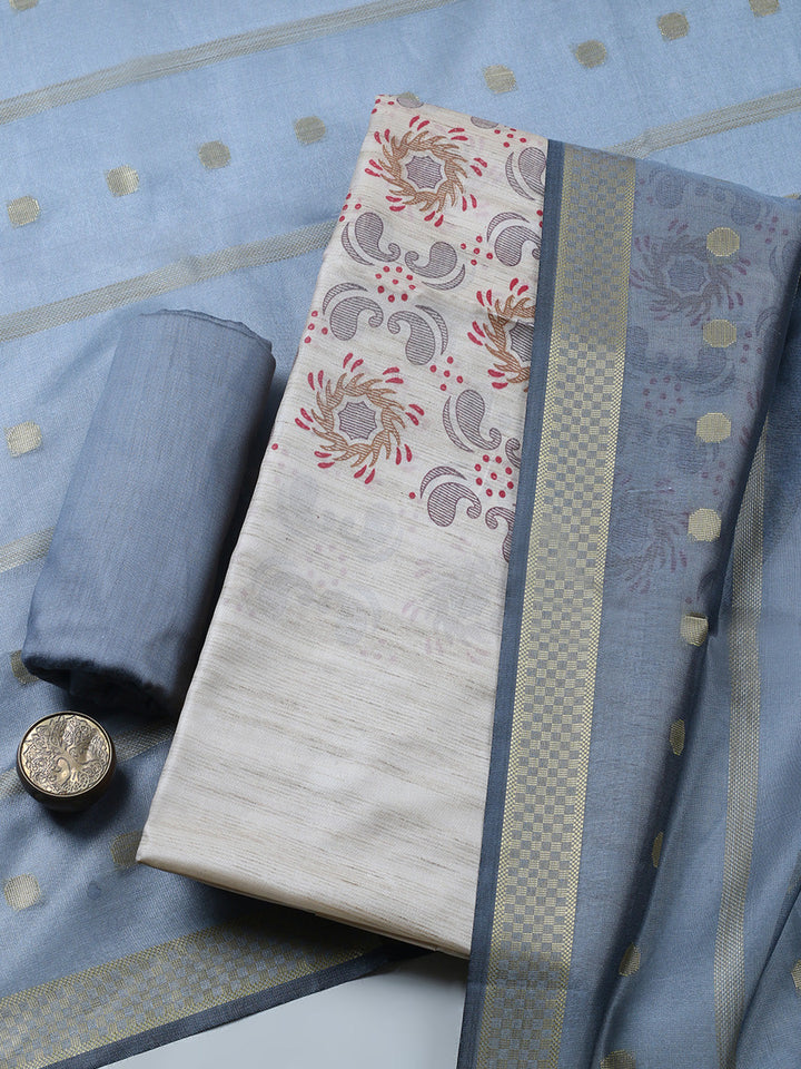 Banarasi Chanderi Unstitched Suit With Pant &amp; Dupatta