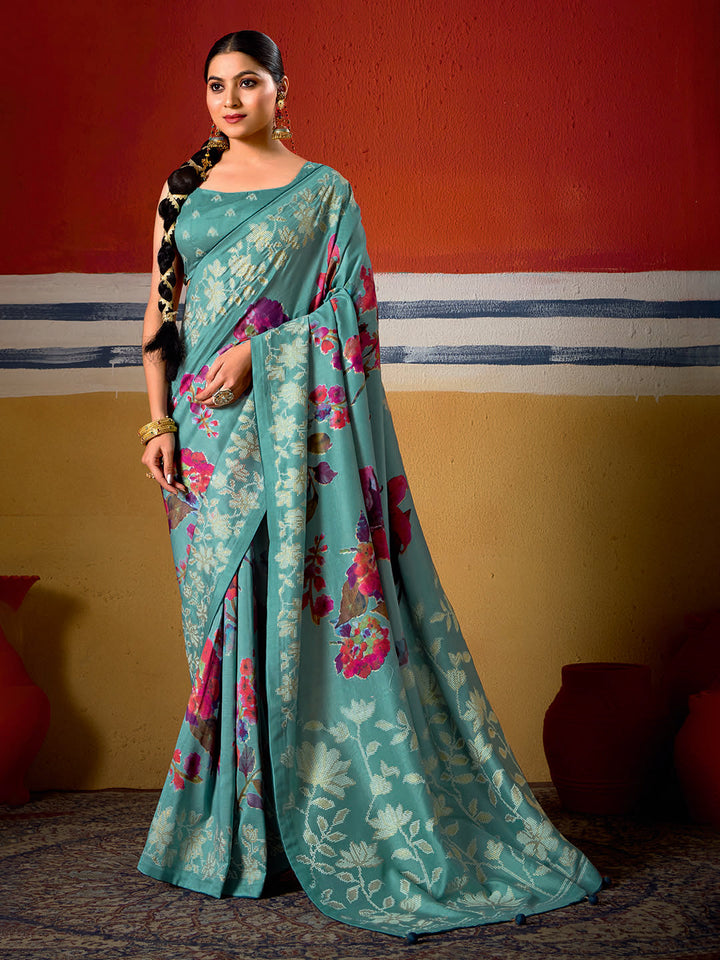 Digital Floral Printed Art Silk Saree