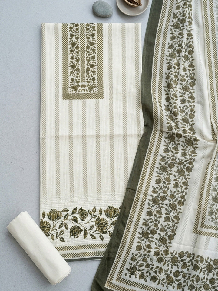 Embroidered Cotton Blend Unstitched Suit With Pant &amp; Dupatta