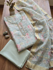 Neck Embroidered Chanderi Unstitched Suit With Dupatta