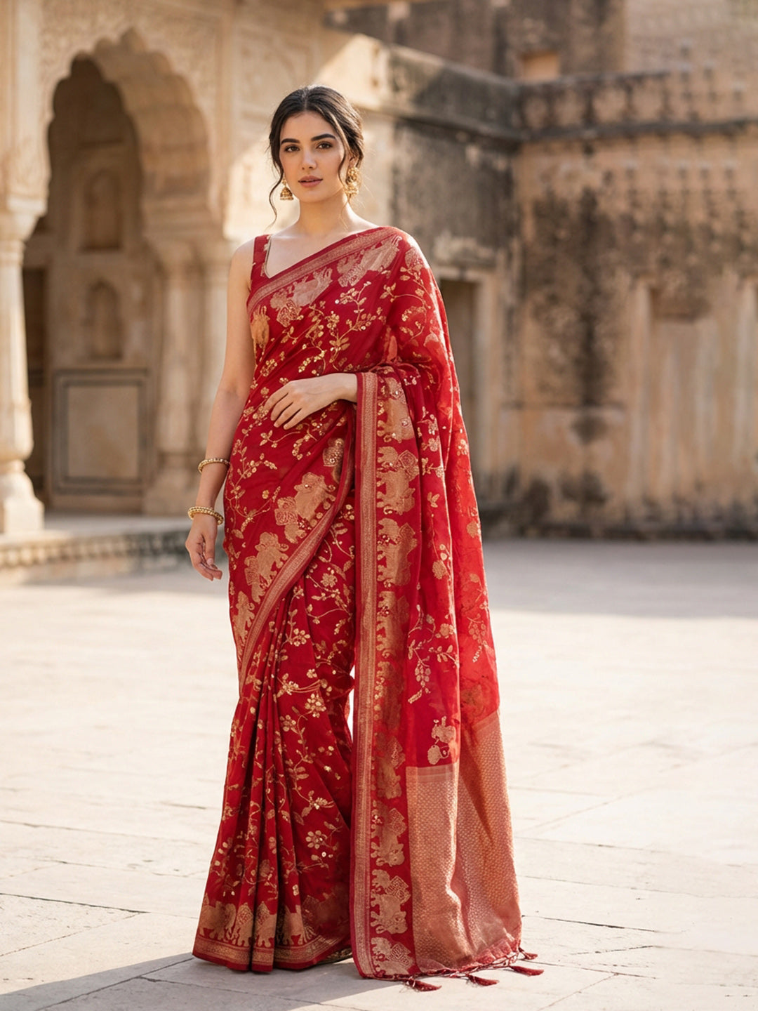 Plain Crepe Saree