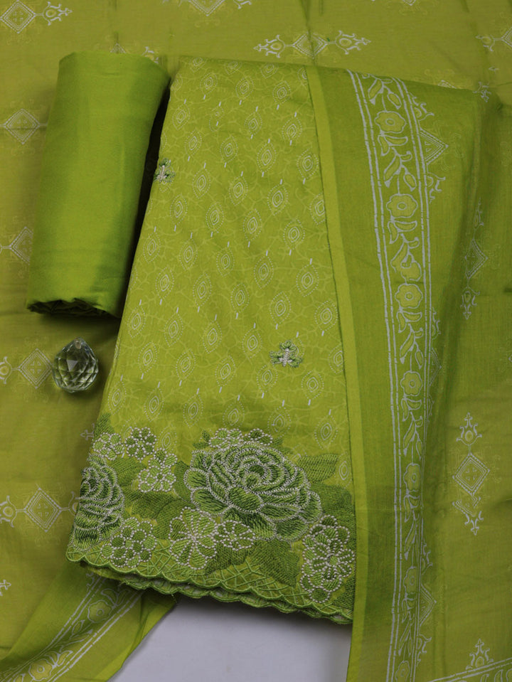 Printed Cotton Blend Unstitched Suit With Pant &amp; Dupatta
