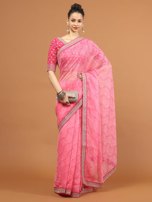 Zari Border Printed Organza Saree