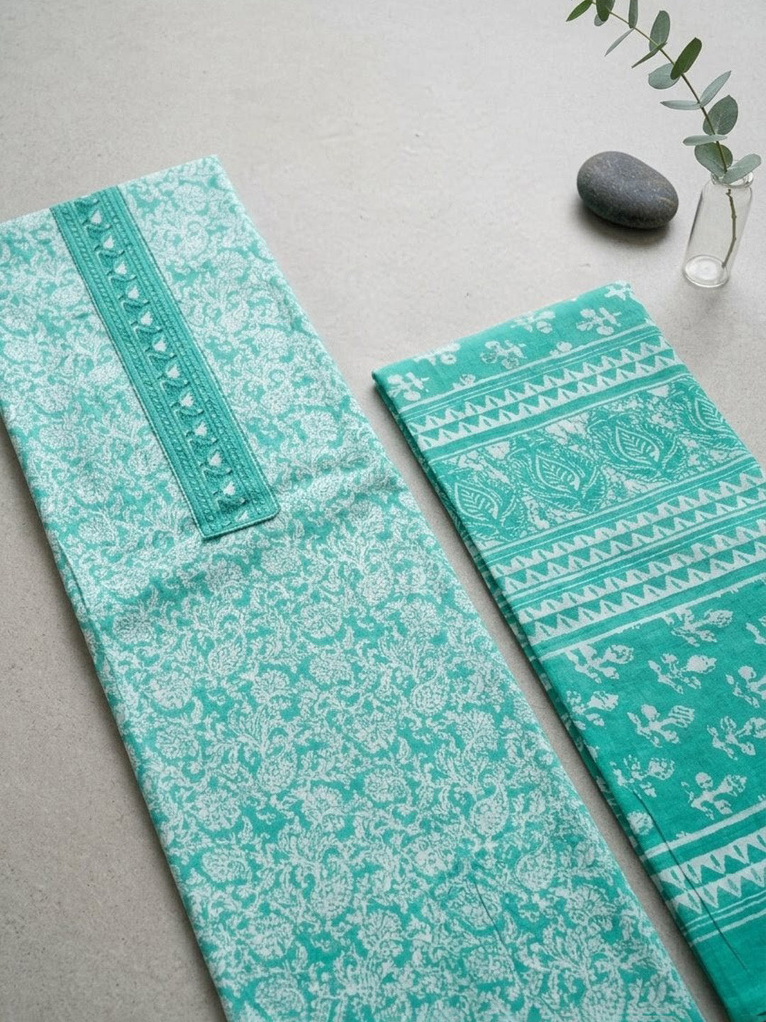 Embroidered Cotton Blend Unstitched Suit With Pant &amp; Dupatta