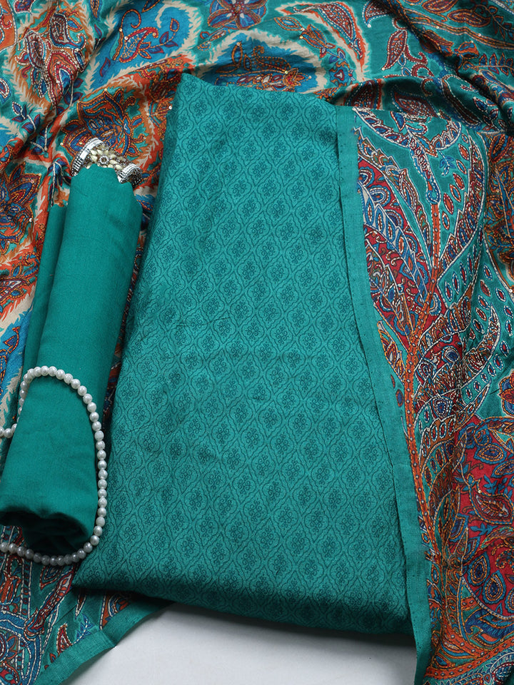 Printed Tussar Unstitched Kurta With Pant &amp; Dupatta