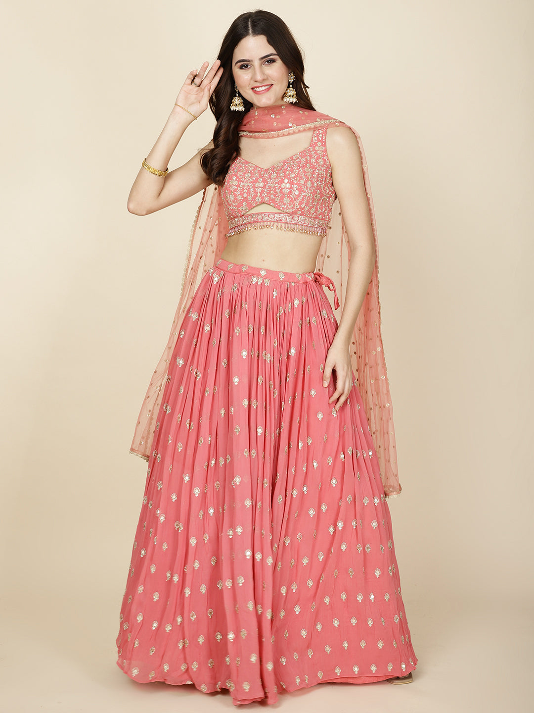 Sequin Embroidery Georgette Choli With Lehenga & Dupatta