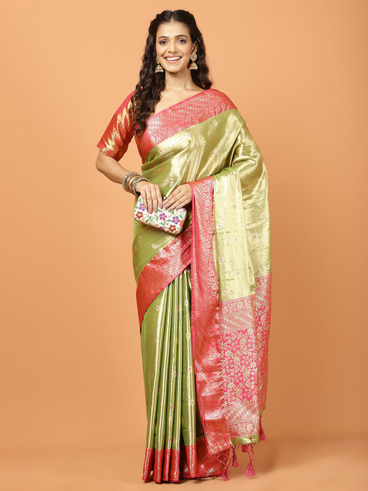 Plain Zari Border Banarasi Woven Saree