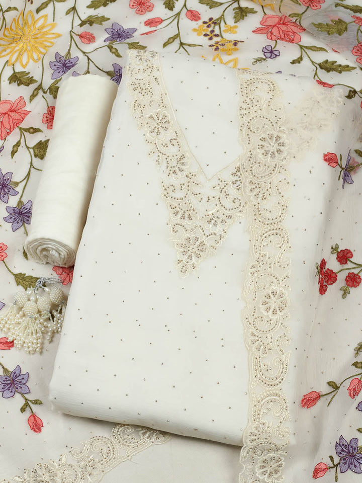 Embellished Organza Unstitched Suit With Pant &amp; Dupatta