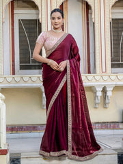 Embroidered Satin Saree