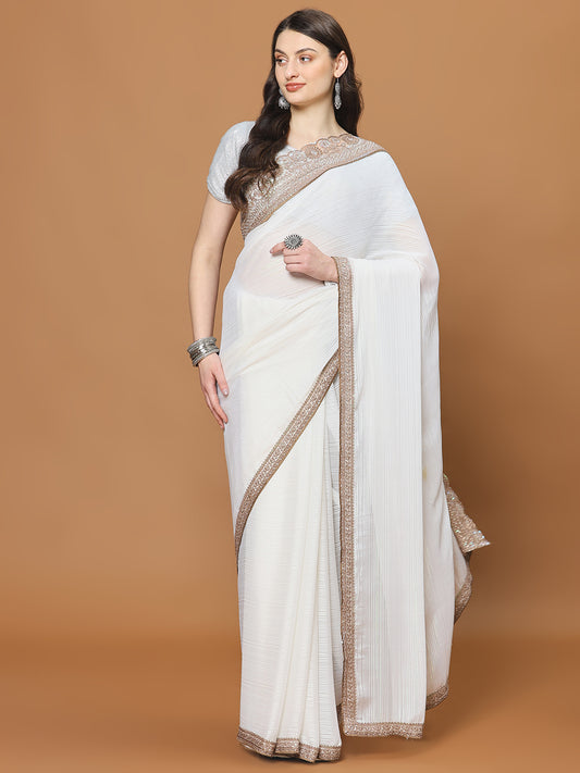 Zari Border Booti Georgette Woven Saree