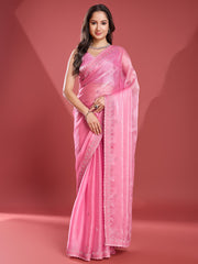 Stone Embroidery Organza Saree