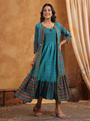 Digital Printed Cotton Blend Kurta & Cape