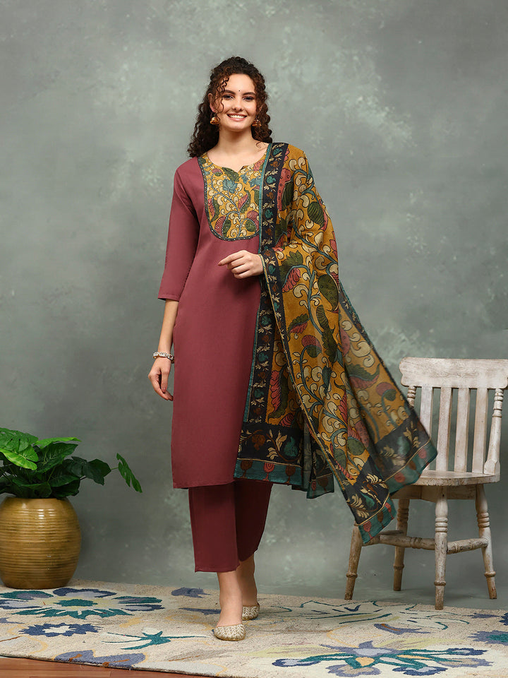 Printed Cotton Blend Kurta With Pants &amp; Dupatta