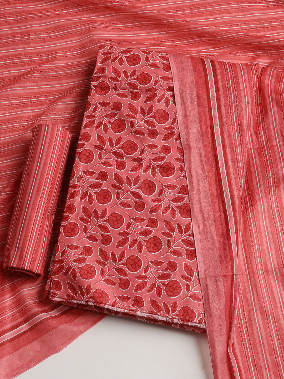 Printed Cotton Blend Unstitched Suit With Dupatta