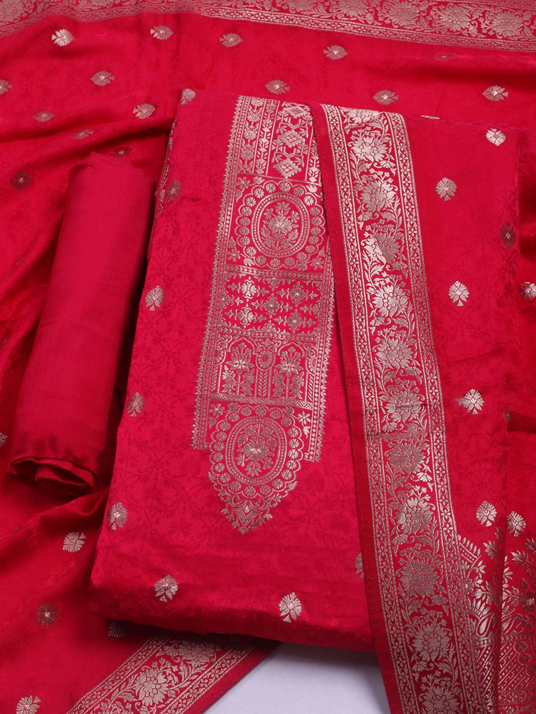 Woven Design Chanderi Unstitched Suit With Dupatta