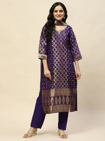 Woven Banarasi Kurta With Pants & Dupatta