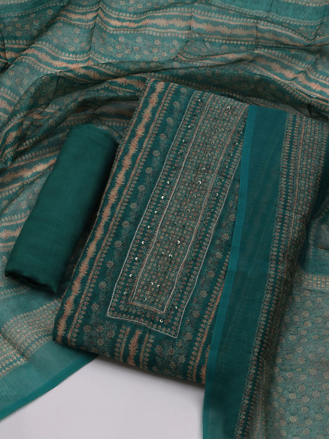 Printed Chanderi Unstitched Suit With Dupatta