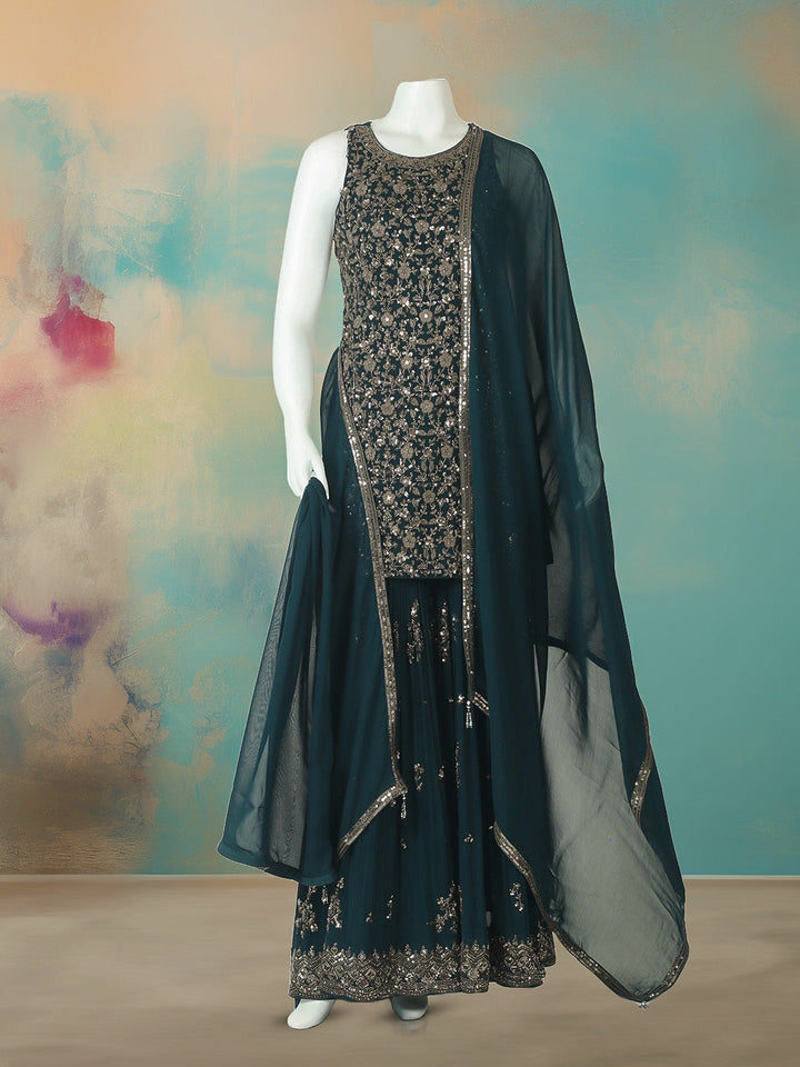 Embelished Georgette Kurta With Pant &amp; Dupatta