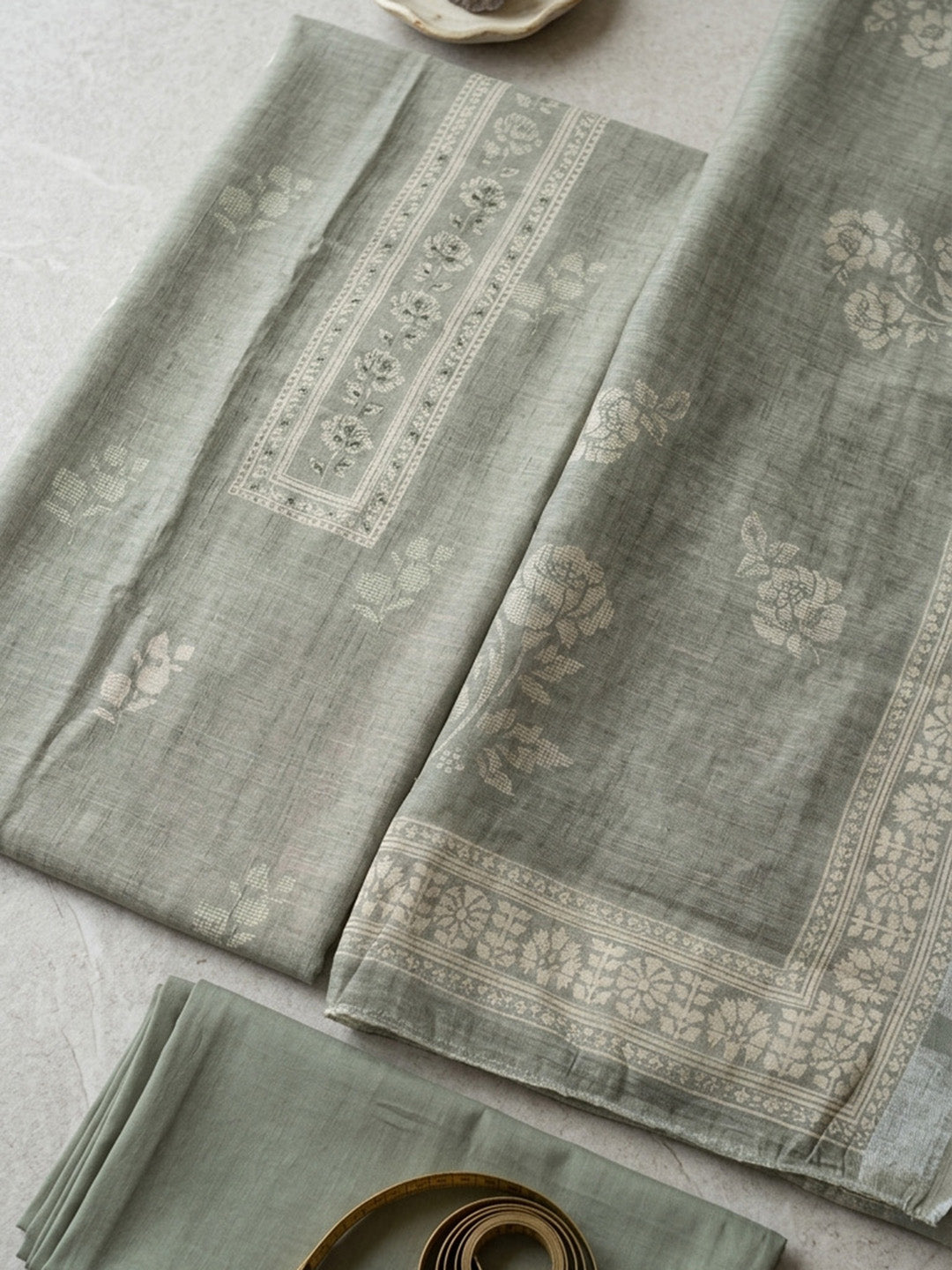 Printed Linen Blend Unstitched Suit With Pant &amp; Dupatta