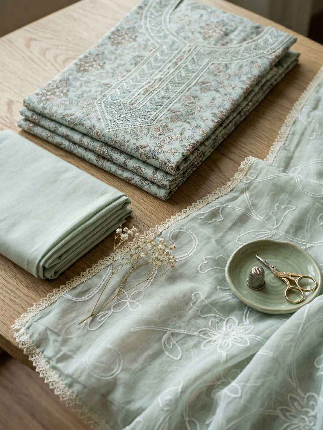 Embroidered Cotton Blend Unstitched Suit With Pant &amp; Dupatta