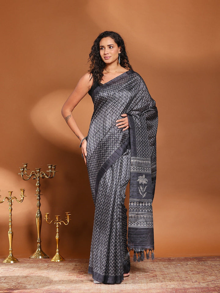 Printed Tussar Silk Saree
