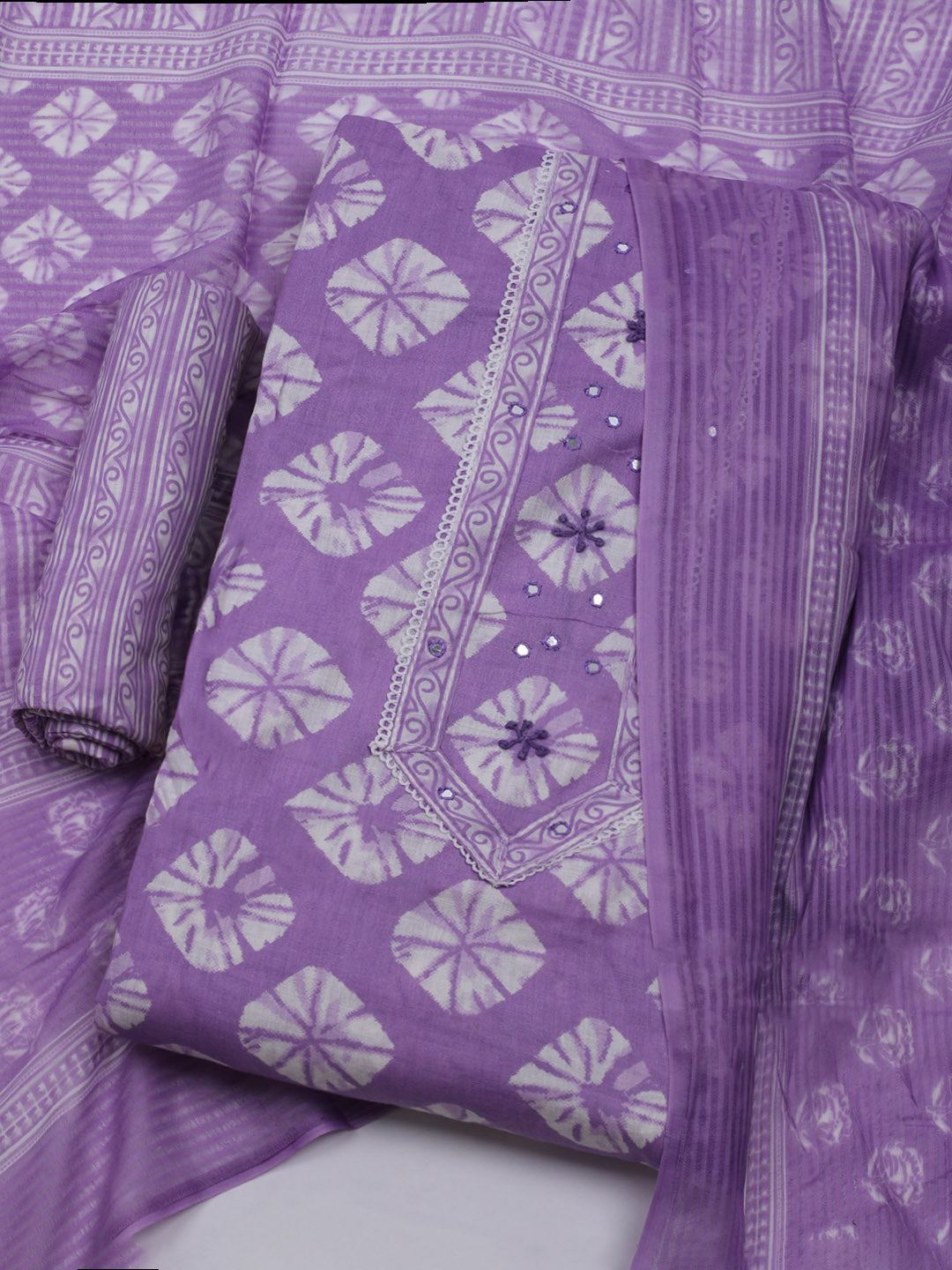Printed Cotton Blend Unstitched Suit With Dupatta