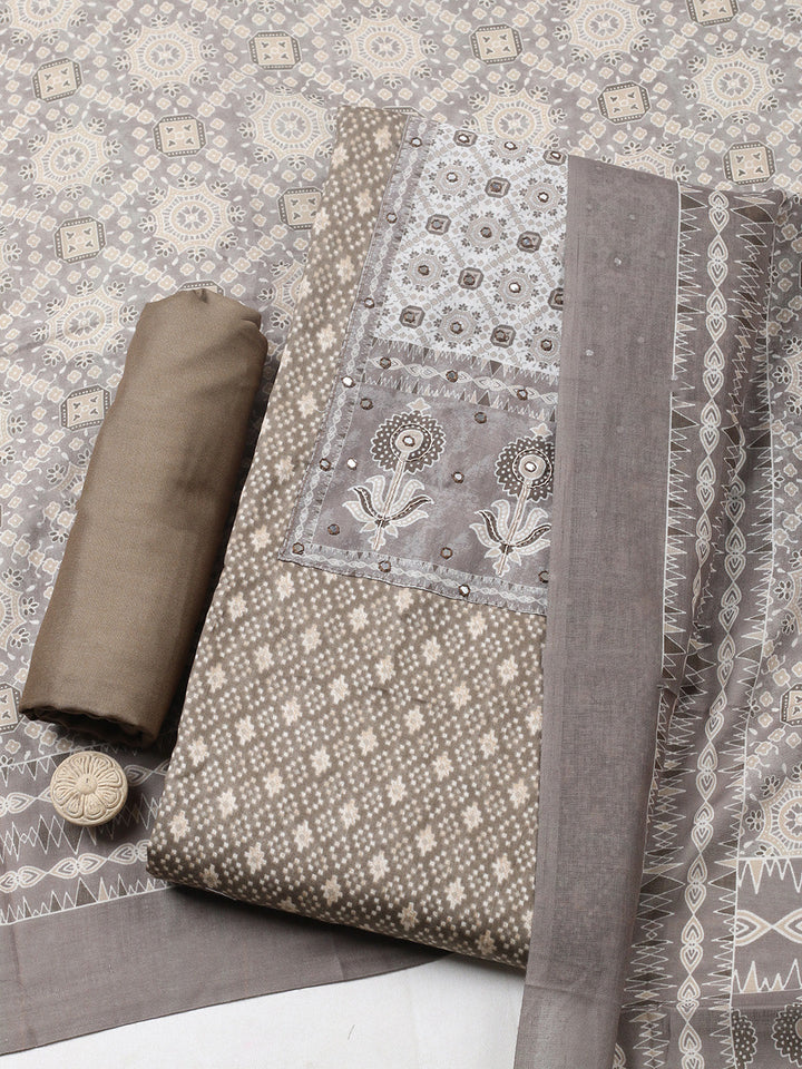 Printed Cotton Blend Unstitched Suit With Pant &amp; Dupatta