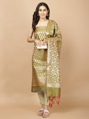 Woven Banarasi Chanderi Unstitched Suit With Dupatta