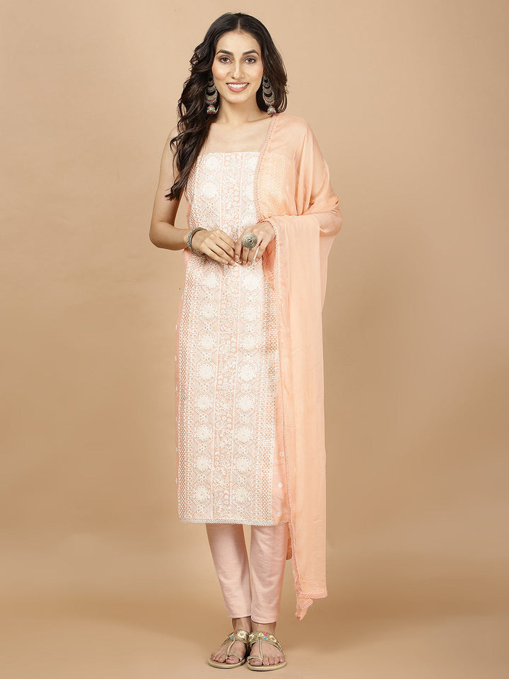 Embroidered Chanderi Unstitched Suit Piece With Dupatta