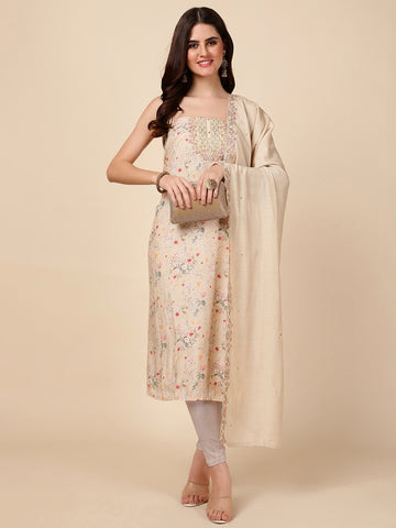 Neck Embroidered Muslin Unstitched Suit With Dupatta