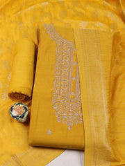 Embroidered Chanderi Unstitched Suit With Pant & Dupatta