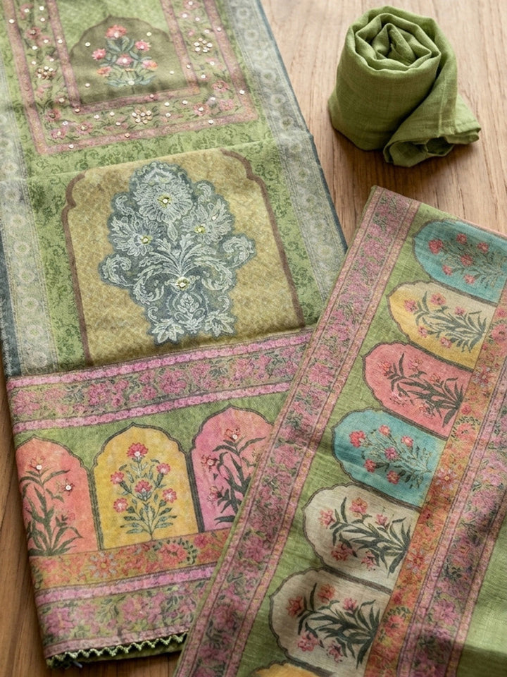 Woven Design Chanderi Unstitched Suit Pant &amp; Dupatta