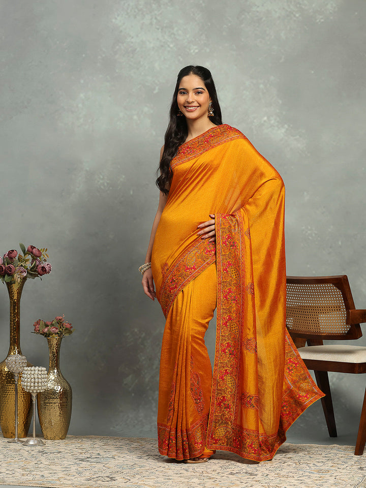 Thread Paisley Embroidered Art Silk Saree