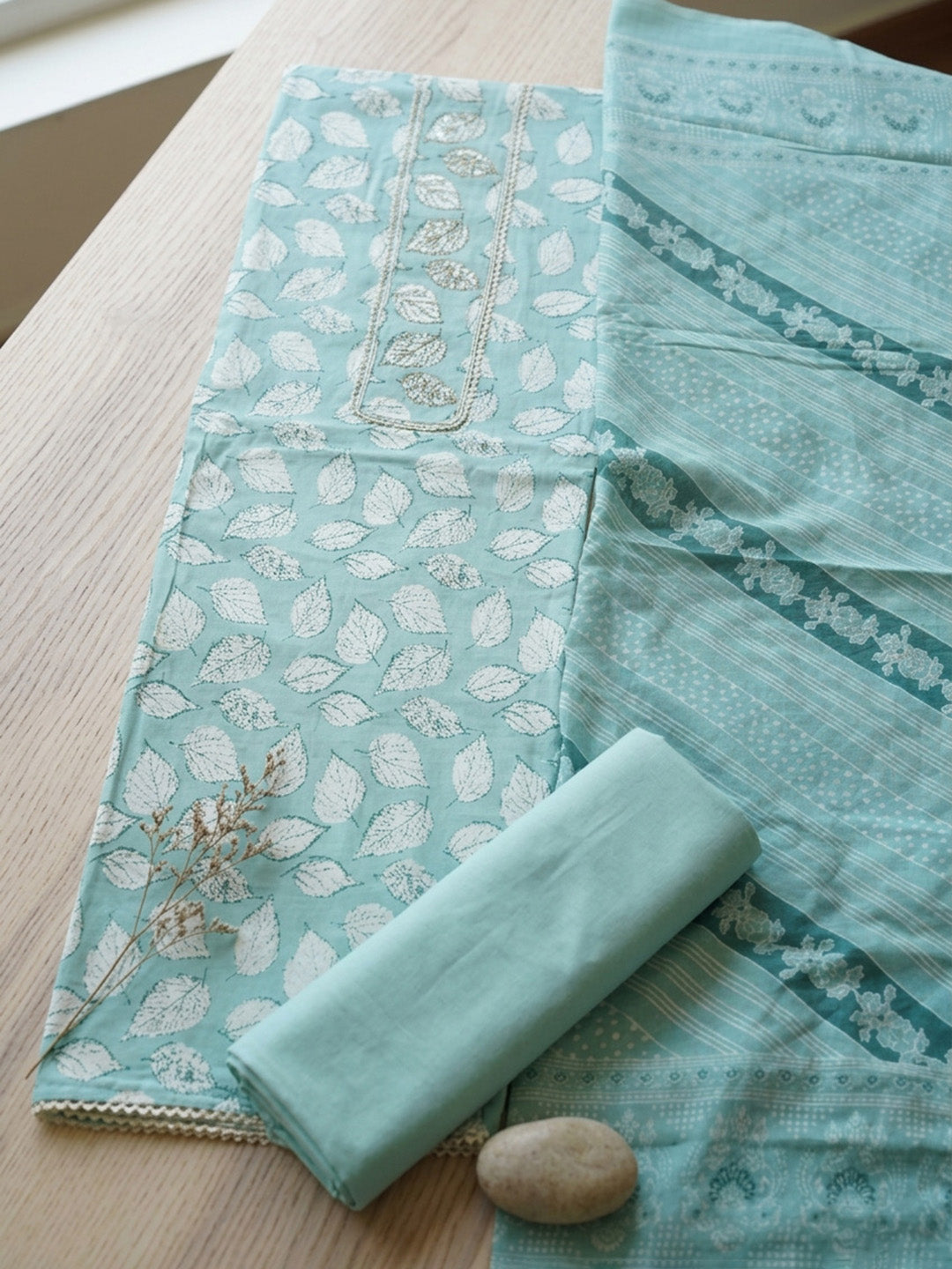 Printed Cotton Blend Unstitched Suit With Pant &amp; Dupatta